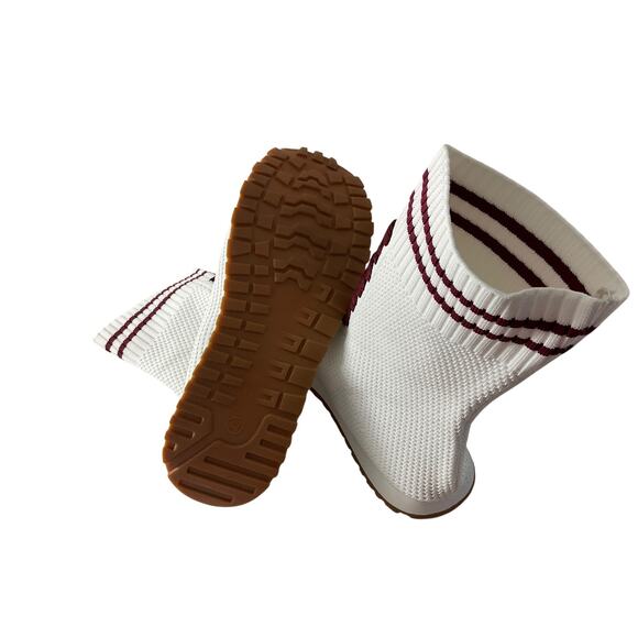 White Knit High Top Shoes Mens US 10 EU 42 Maroon Stripe Lightweight Sneaker - Picture 8 of 9